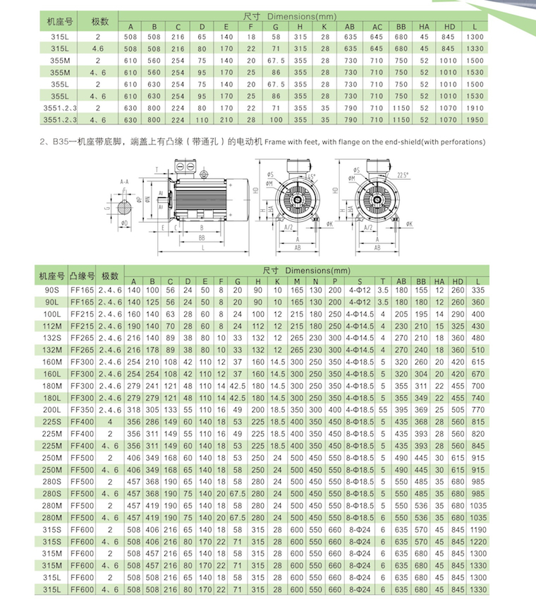 YE3系列超高效率三相異步電動機安裝及外型尺寸1